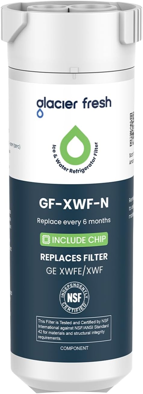 51qZ2NfcJUL._AC_SX679_.jpg GLACIER FRESH Water Filter Compatible with XWFE (Built-in CHIP), Replacement for GE XWFE, XWF Refrigerator Water Filter NSF/ANSI 42 Certification Pack of 1 - Image 1