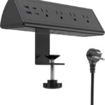 Jgstkcity Desk Clamp Power Strip,20W Fast Charging Station,Surge Protector Nightstand Edge Mount,1875W Extension Cord with Multiple Outlets,2 USB-C,2 USB-A,for Home Office (Black, 6 FT)