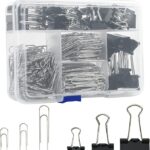 Assorted Size Binder Clips & Jumbo Paper Clips Set - 340pcs Black, Large for Office & School Supplies, in Container with Compartments